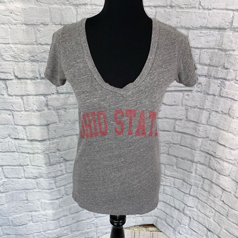 Ohio state women L campus couture short sleeve scoopneck grey top
